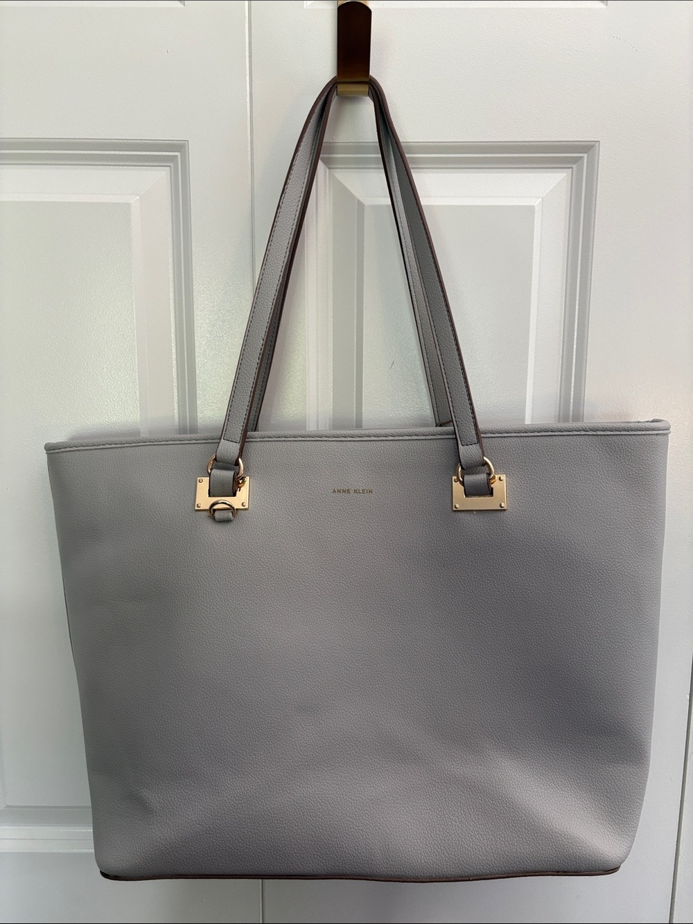 Anne Klein Light Gray Pebbled Tote with Gold Hardware